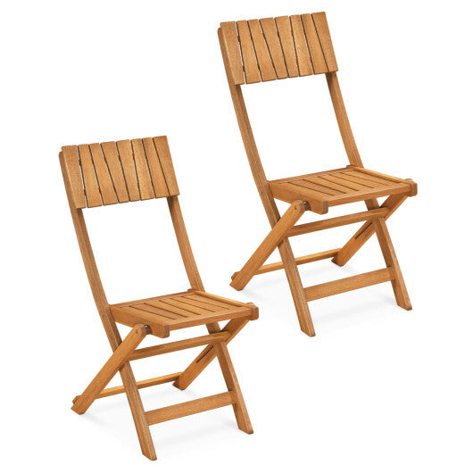 2 Pack Folding Chairs Sturdy Wood Dining Chairs with Slatted Backrest and Seat W2B