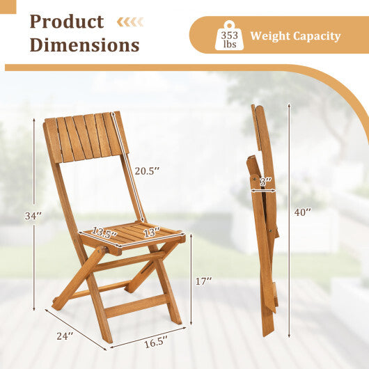 2 Pack Folding Chairs Sturdy Wood Dining Chairs with Slatted Backrest and Seat W2B