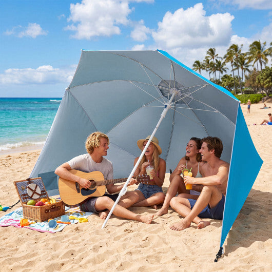 2-in-1 Beach Shelter Umbrella UPF 50+ with Side Panels for Camping Picnic-Turquoise W2B