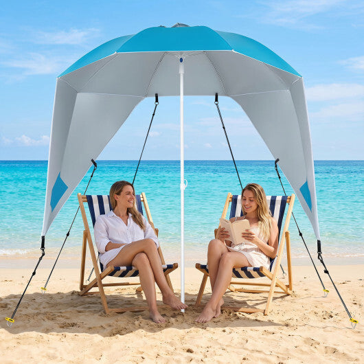 2-in-1 Beach Shelter Umbrella UPF 50+ with Side Panels for Camping Picnic-Turquoise W2B