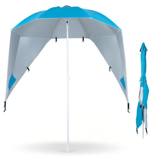 2-in-1 Beach Shelter Umbrella UPF 50+ with Side Panels for Camping Picnic-Turquoise W2B