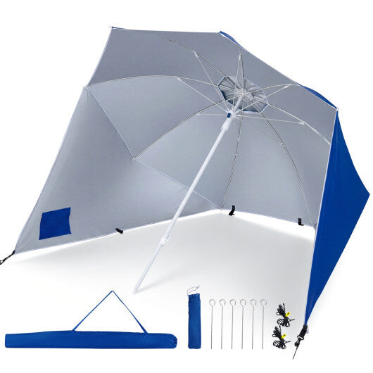 2-in-1 Beach Shelter Umbrella UPF 50+ with Side Panels for Camping Picnic-Turquoise W2B