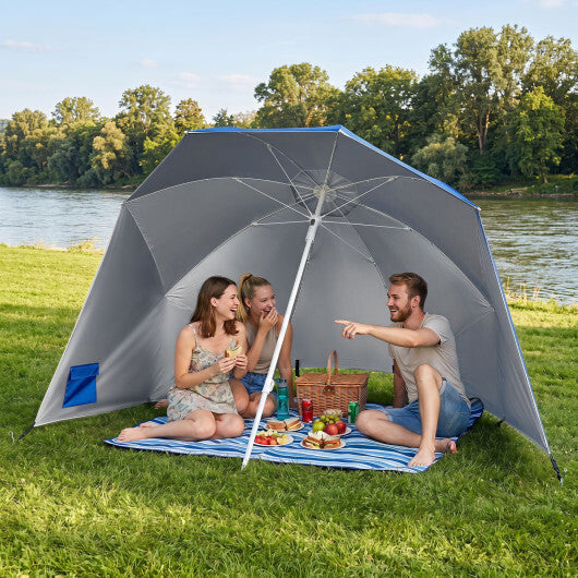 2-in-1 Beach Shelter Umbrella UPF 50+ with Side Panels for Camping Picnic-Turquoise W2B