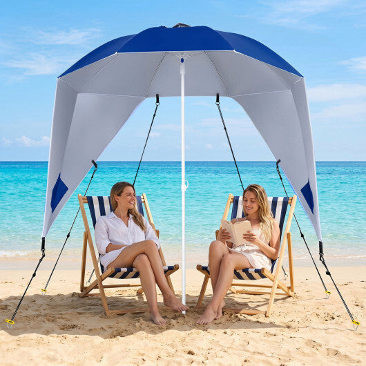 2-in-1 Beach Shelter Umbrella UPF 50+ with Side Panels for Camping Picnic-Turquoise W2B