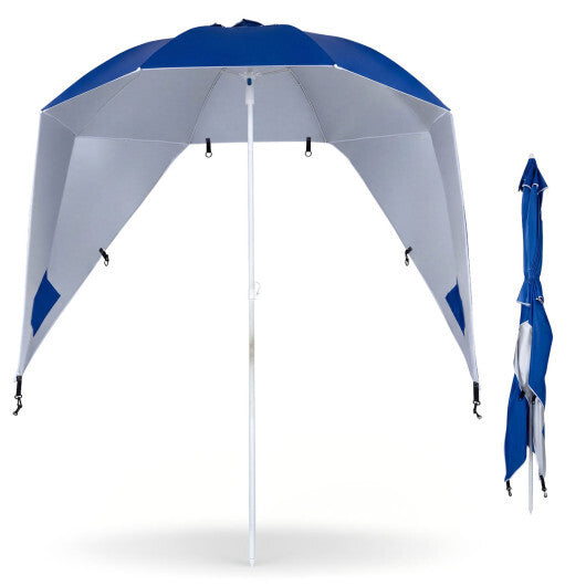 2-in-1 Beach Shelter Umbrella UPF 50+ with Side Panels for Camping Picnic-Turquoise W2B