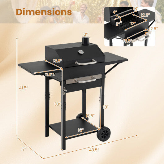 Charcoal Grill with 2 Side Tables & Adjustable Chimney 284 sq.in W2B