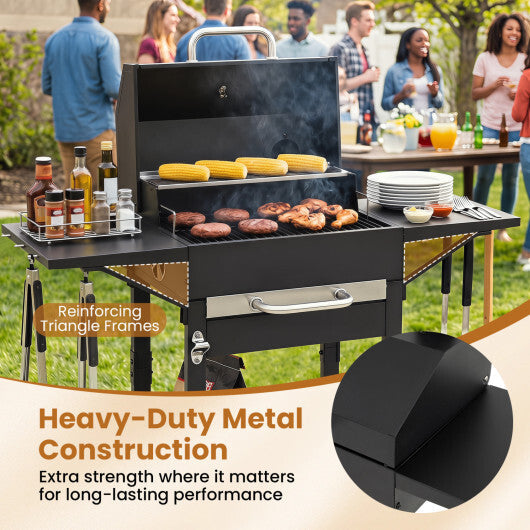 Charcoal Grill with 2 Side Tables & Adjustable Chimney 284 sq.in W2B