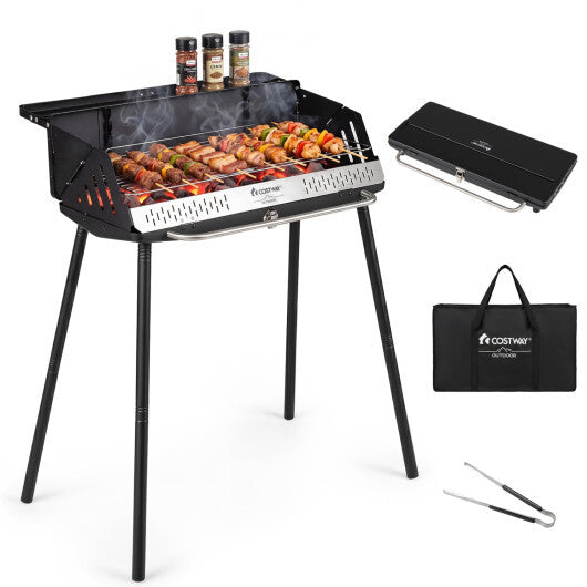 Portable Charcoal Grill with Detachable Legs  Adjustable Grate and Carrying Bag W2B