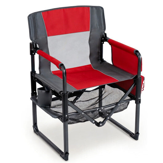 Heavy Duty Outdoor Camping Chair with Cup Holder and Side Pocket-Red W2B