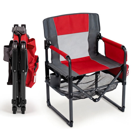 Heavy Duty Outdoor Camping Chair with Cup Holder and Side Pocket-Red W2B