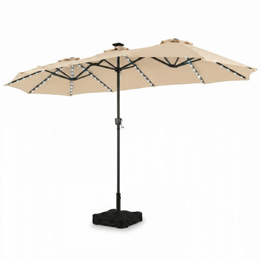 13 FT Double-Sided Patio Umbrella with 108 LED Lights and Base Included-Tan W2B