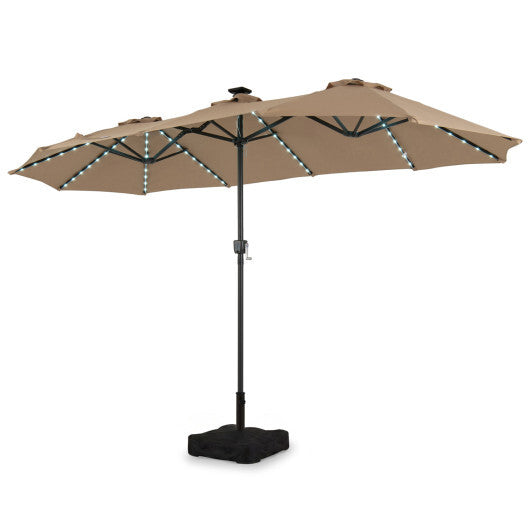 13 FT Double-Sided Patio Umbrella with 108 LED Lights and Base Included-Tan W2B