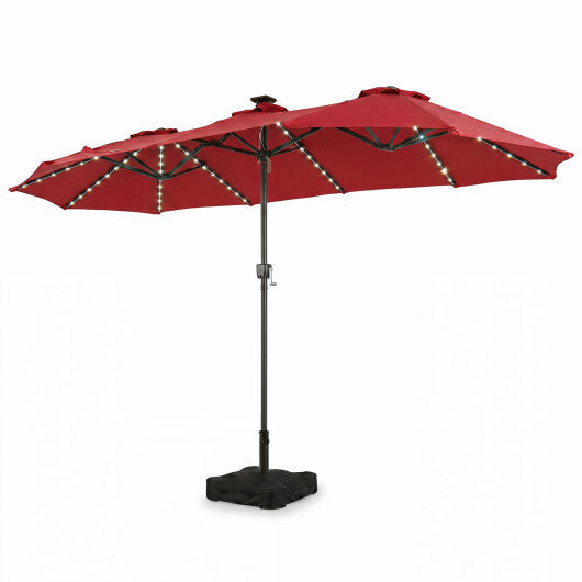 13 FT Double-Sided Patio Umbrella with 108 LED Lights and Base Included-Tan W2B