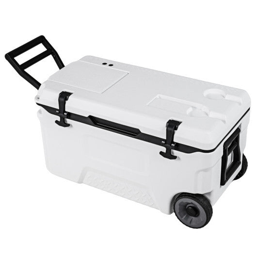 53 Quart Portable Rolling Cooler with Fish Ruler for Outdoor-White W2B