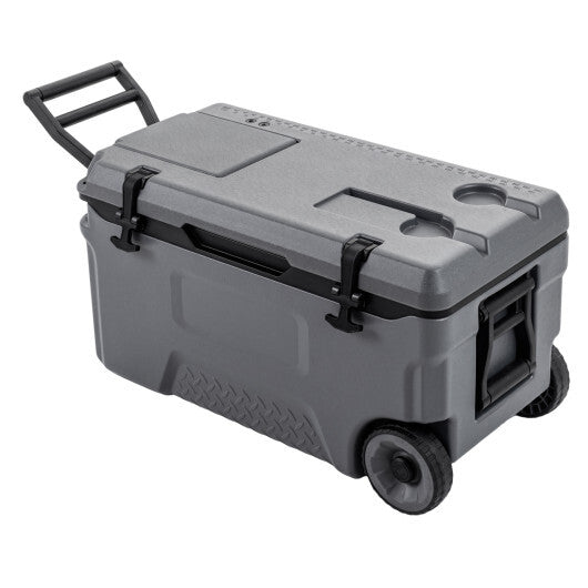53 Quart Portable Rolling Cooler with Fish Ruler for Outdoor-White W2B
