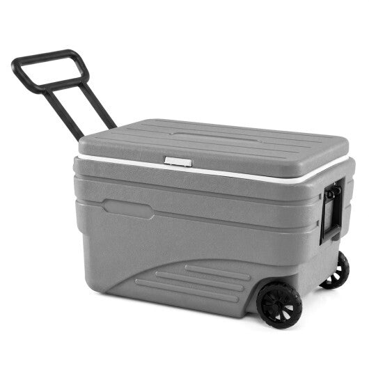 84 Quart Portable Wheeled Ice Cooler with Foldable Pull-Gray W2B
