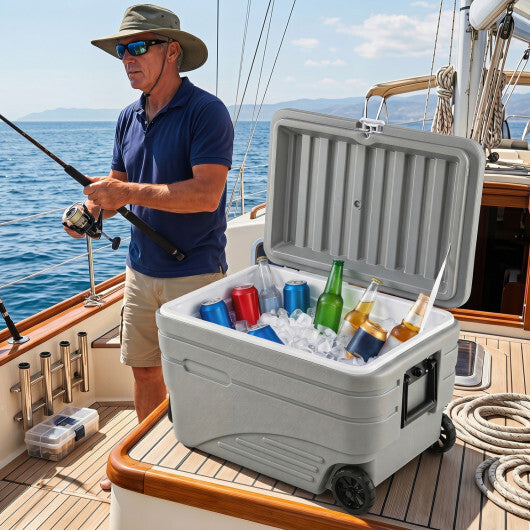 84 Quart Portable Wheeled Ice Cooler with Foldable Pull-Gray W2B