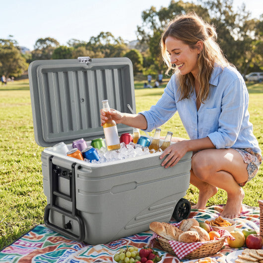84 Quart Portable Wheeled Ice Cooler with Foldable Pull-Gray W2B