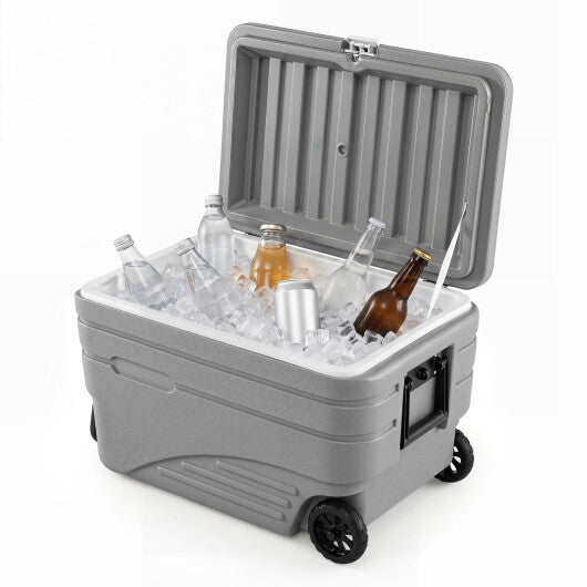84 Quart Portable Wheeled Ice Cooler with Foldable Pull-Gray W2B