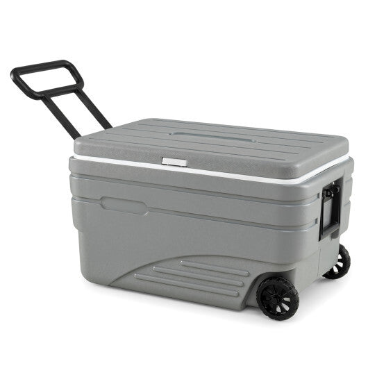 103 Quart Outdoor Portable Wheeled Ice Cooler with Foldable Pull and Carry Handles-Gray W2B