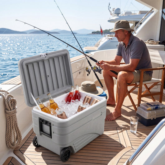 103 Quart Outdoor Portable Wheeled Ice Cooler with Foldable Pull and Carry Handles-Gray W2B