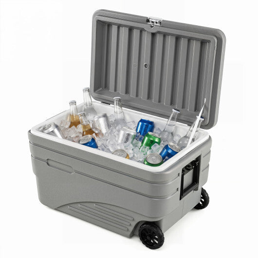 103 Quart Outdoor Portable Wheeled Ice Cooler with Foldable Pull and Carry Handles-Gray W2B
