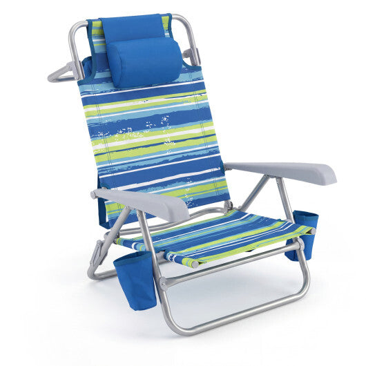 2 Pack Portable Folding Beach Chair with 7-Position Backrest-Blue W2B
