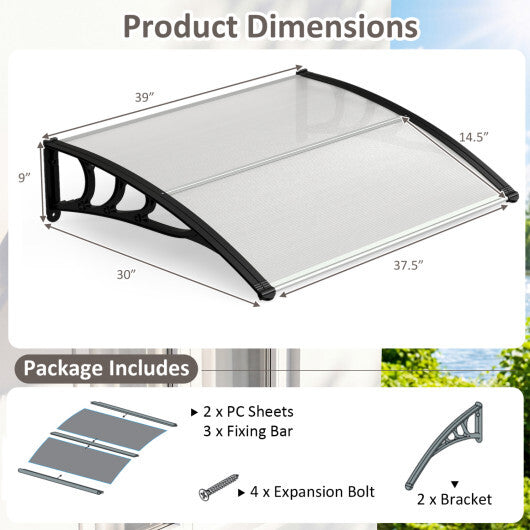 39 x 30 Inch Outdoor Front Door Window Awning Door Canopy Exterior-Black W2B