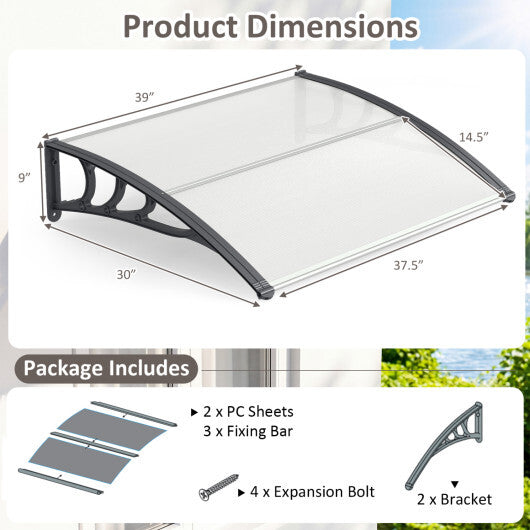 39 x 30 Inch Outdoor Front Door Window Awning Door Canopy Exterior-Black W2B