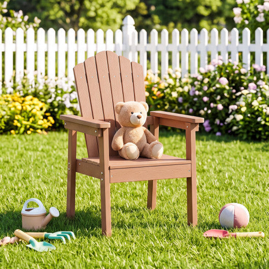 Outdoor Adirondack Chair with High Backrest and Wide Armrests for Deck Poolside-Brown W2B