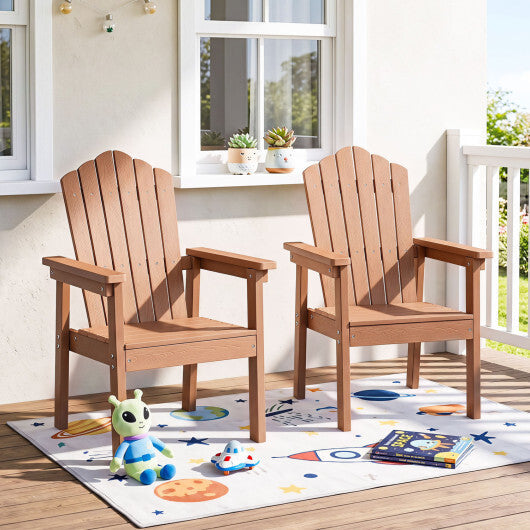 Outdoor Adirondack Chair with High Backrest and Wide Armrests for Deck Poolside-Brown W2B