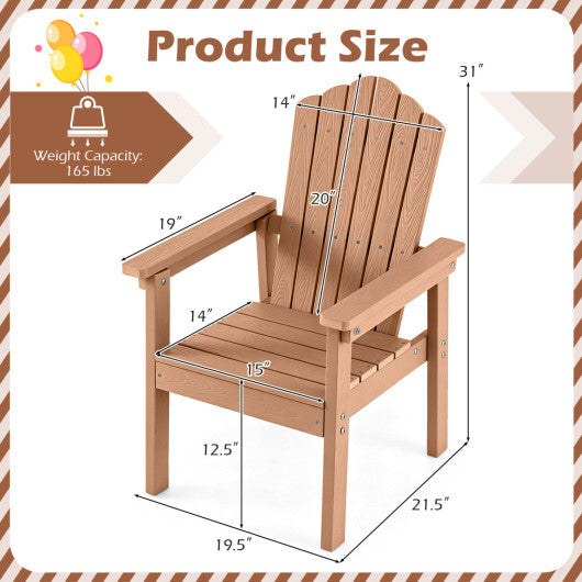 Outdoor Adirondack Chair with High Backrest and Wide Armrests for Deck Poolside-Brown W2B