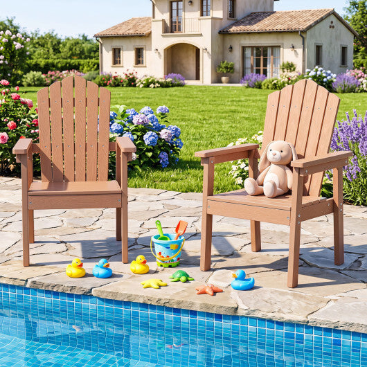 Outdoor Adirondack Chair with High Backrest and Wide Armrests for Deck Poolside-Brown W2B