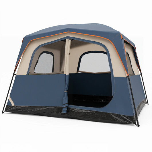 6-Person Camping Tent Easy Setup Family Cabin Tent with Top Rainfly Mesh Windows-Blue W2B