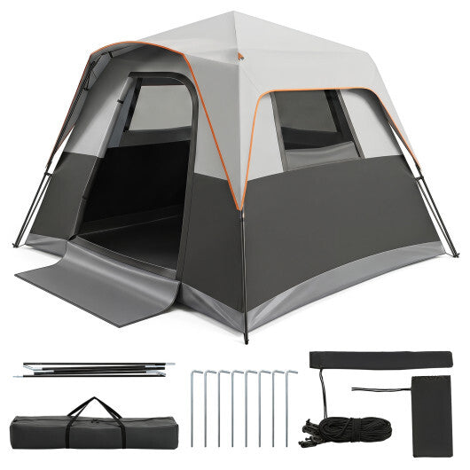 6-Person Outdoor Camping Tent Blackout Easy Setup Instant Cabin Tent with Rainfly and Carrying Bag-Grey W2B