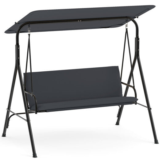3-Seat Patio Swing Chair with Adjustable Canopy & Removable Cushion-Gray W2B