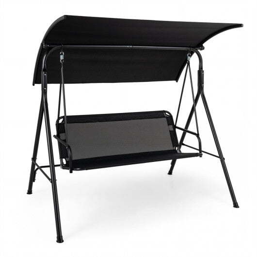 3-Seat Outdoor Patio Swing Chair with Breathable Mesh Fabrics-Black W2B