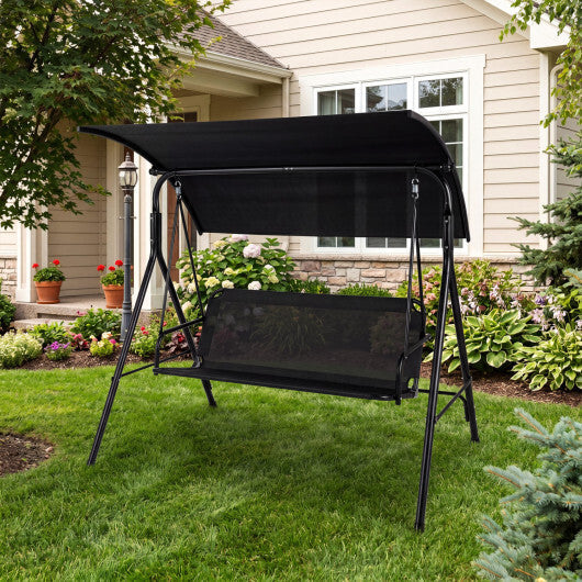 3-Seat Outdoor Patio Swing Chair with Breathable Mesh Fabrics-Black W2B