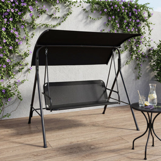 3-Seat Outdoor Patio Swing Chair with Breathable Mesh Fabrics-Black W2B