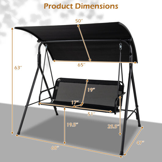 3-Seat Outdoor Patio Swing Chair with Breathable Mesh Fabrics-Black W2B