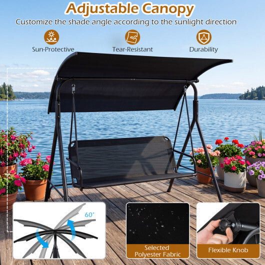 3-Seat Outdoor Patio Swing Chair with Breathable Mesh Fabrics-Black W2B