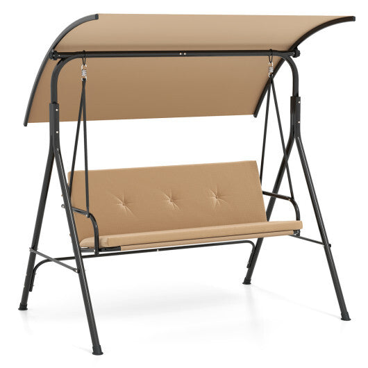 Patio Swing Chair with Adjustable Canopy & Removable Cushion and Metal Stand-Navy W2B