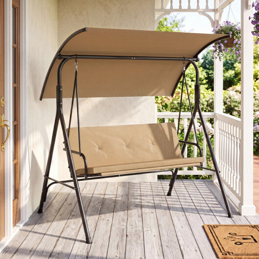 Patio Swing Chair with Adjustable Canopy & Removable Cushion and Metal Stand-Navy W2B