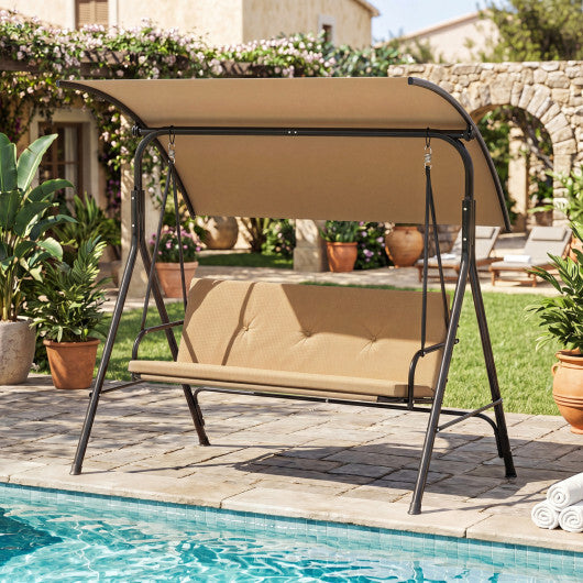 Patio Swing Chair with Adjustable Canopy & Removable Cushion and Metal Stand-Navy W2B