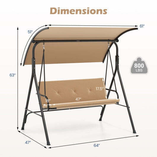 Patio Swing Chair with Adjustable Canopy & Removable Cushion and Metal Stand-Navy W2B