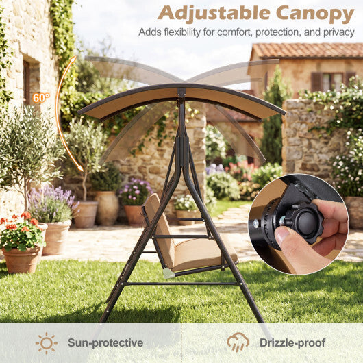 Patio Swing Chair with Adjustable Canopy & Removable Cushion and Metal Stand-Navy W2B