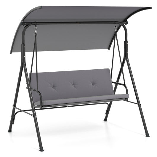 Patio Swing Chair with Adjustable Canopy & Removable Cushion and Metal Stand-Navy W2B