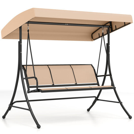 3-Seat Patio Swing Chair with Adjustable Canopy -Black W2B