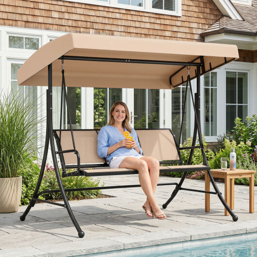 3-Seat Patio Swing Chair with Adjustable Canopy -Black W2B