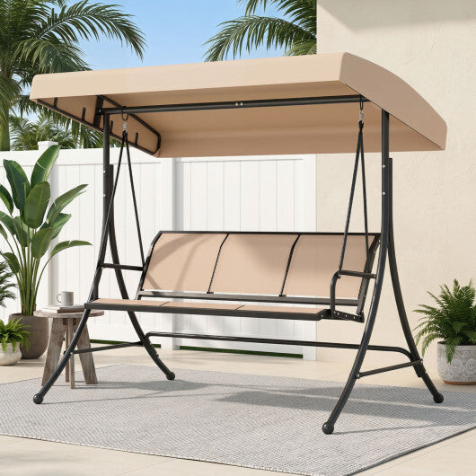 3-Seat Patio Swing Chair with Adjustable Canopy -Black W2B